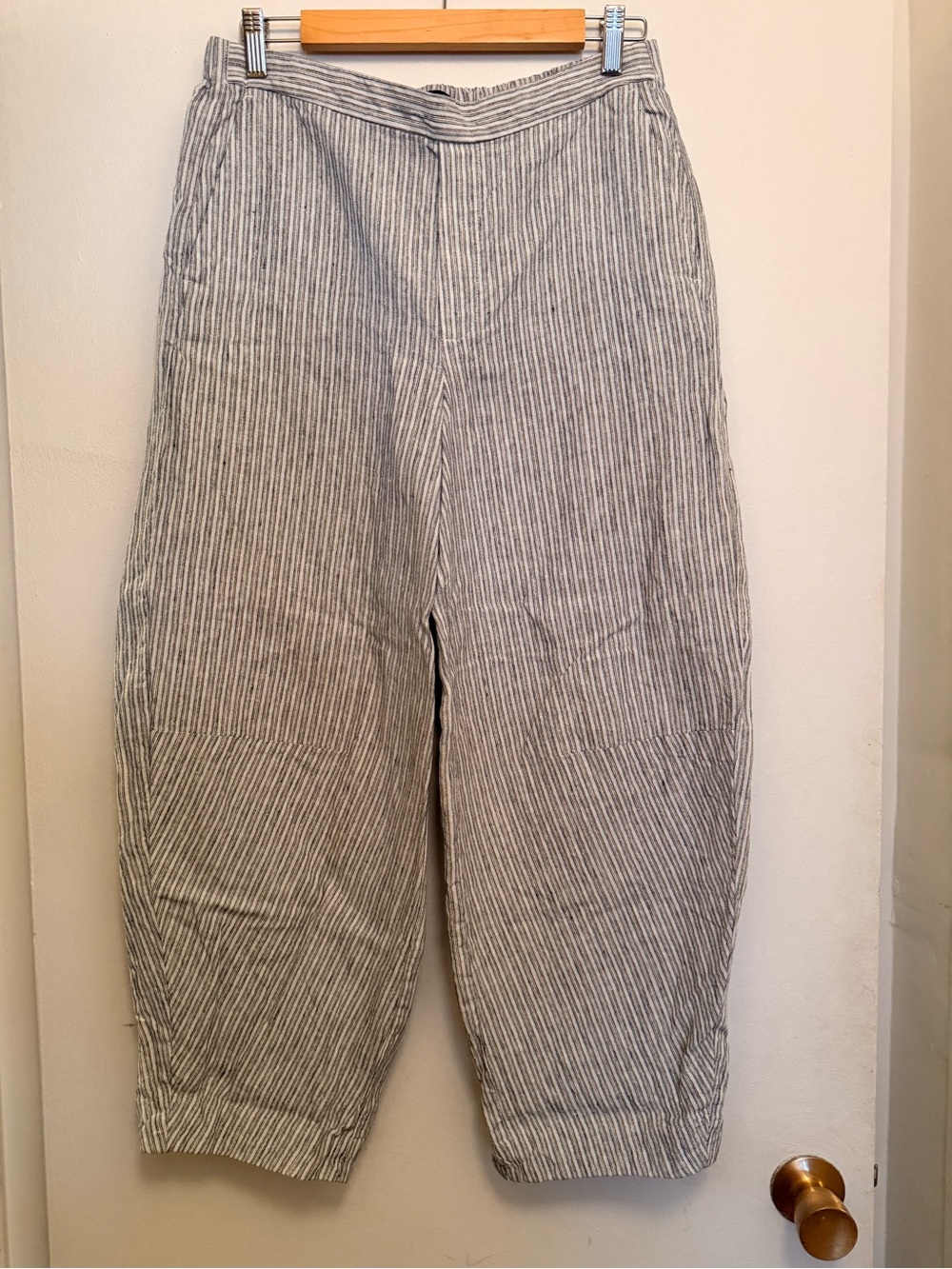 Madewell Striped Linen-Blend Wide-Leg Pants in Gray and White - brand new